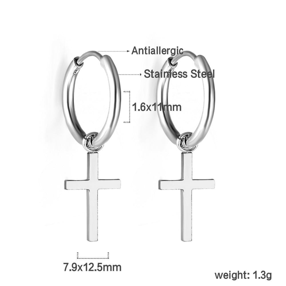 1.6x11mm Circle with Cross Earrings asonjewelry